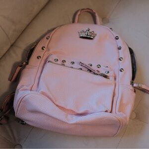 Pink Leather Backpack with Crown Detail
